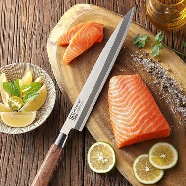 KEEMAKE Філейний ніж для риби та суші 30 см, японський Sashimi ніж з VG10 нержавіючої сталі, ручка з рожевого дерева