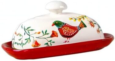 Класична маслянка Sizikato з порцеляни з кришкою, квітковий і пташиний візерунок