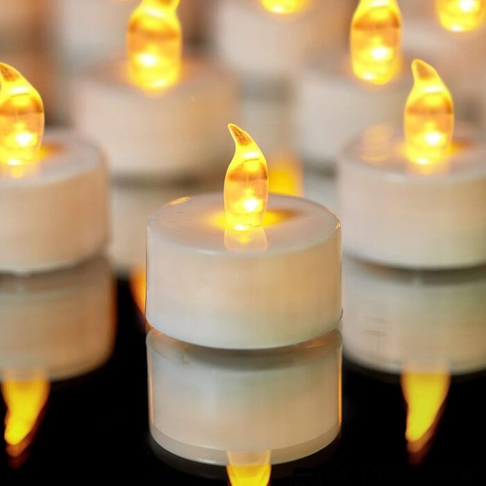 Світлодіодні свічки YIWER, 100 шт, чайні LED-свічки на батарейках CR2032, без запаху, імітація полум’я, тепле жовте світло