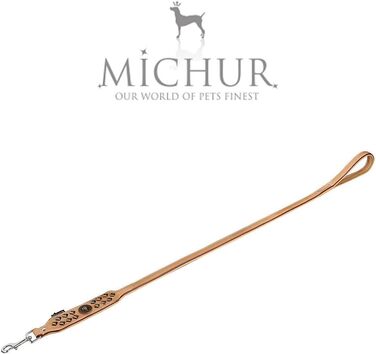 Шкіряний повідок для собак MICHUR Diego бежевий 150×2,5 см, плоский, підходить до нашийника Diego, коричнево-бежевий-золотий