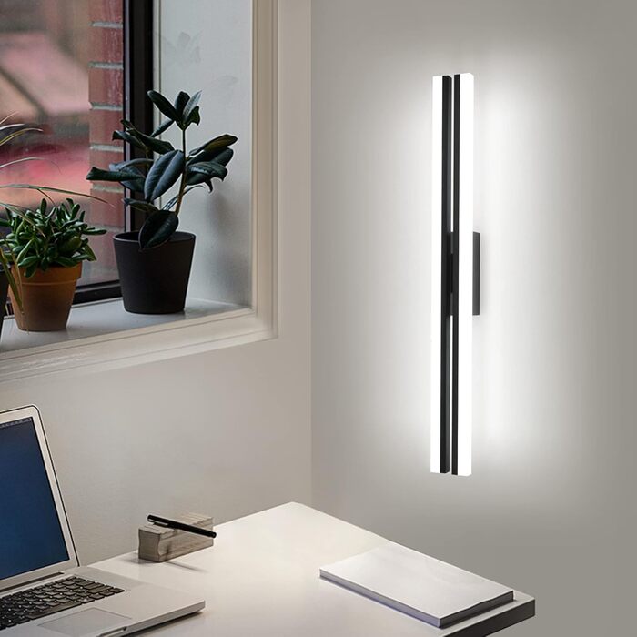 Світильник для ванної MantoLite LED, 60 см, 24 Вт, 6000K, матовий чорний, IP44, настінний для дзеркала, спальні, вітальні, суперяскравий