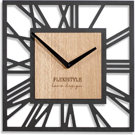 Сучасний настінний годинник FLEXISTYLE LOFT Piccolo Square 30см, безшумний, чорний дуб, для вітальні та ванної