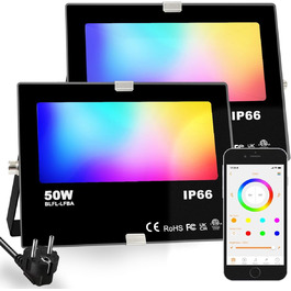 Світлодіодний прожектор RGB для вулиці 50 Вт, IP66, Bluetooth, таймер, зміна кольору, водонепроникний