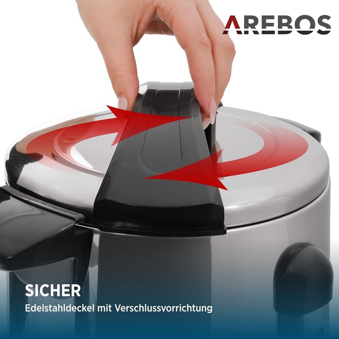 Електричний диспенсер для глінтвейну Arebos 20 л, 1650 Вт з термостатом, захистом від перегріву, краником і піддоном, регулювання температури 30-110°C