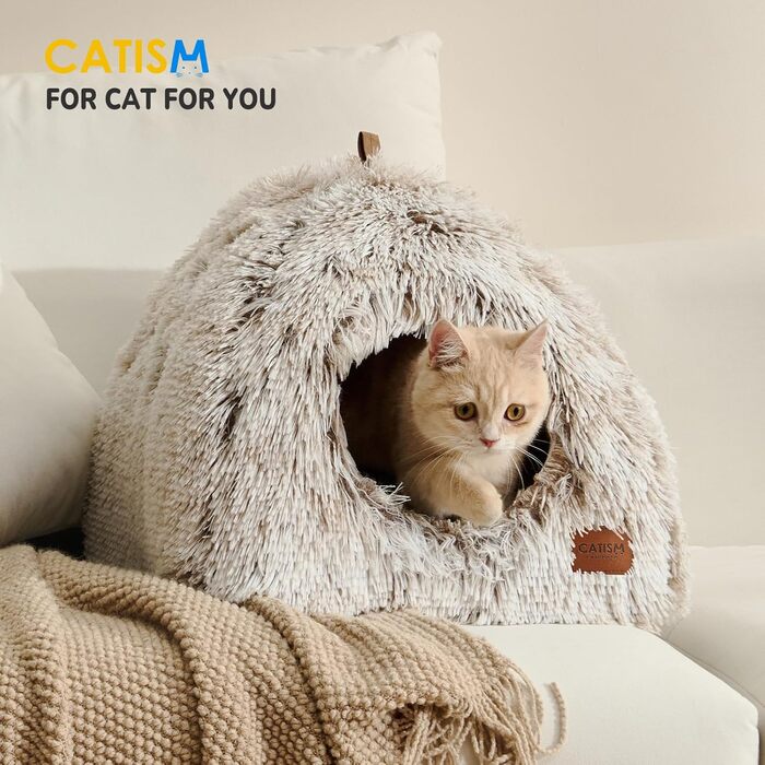 Будиночок-ліжко для котів та кошенят, складаний, м'який, 40x40 см, знімна подушка у формі котячої голови, бежевий (кава/коричневий), праний, комфортне місце для сну