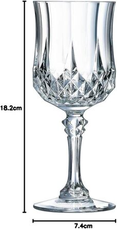 Набір келихів для вина Cristal d'Arques Paris Longchamp 25cl, 6 шт, прозорі, Kwarx, підвищена міцність, блиск та прозорість
