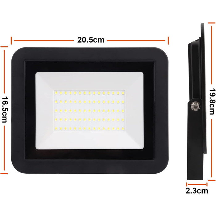 LED прожектор da LIGHT 50 Вт для вулиці та приміщень, 6000K холодне біле світло, 4500 лм, IP65, надяскравий, для саду, гаража, спортивного майданчика, 230В (4 шт.)
