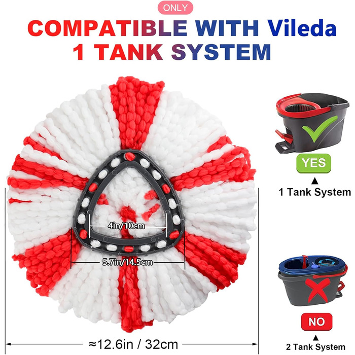 4 мікрофіброві насадки для швабри Vileda Turbo, сумісні з EasyWring Spin Mop, змінні головки для підлоги