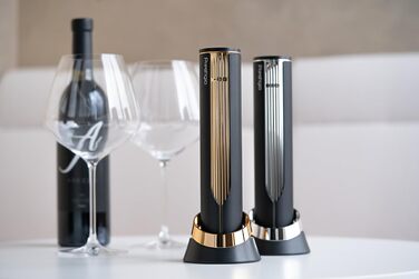 Електричний штопор Prestigio Maggiore для вина, з фольгорізом, зарядною станцією, у подарунковій коробці, чорний/золотий, преміум-якість