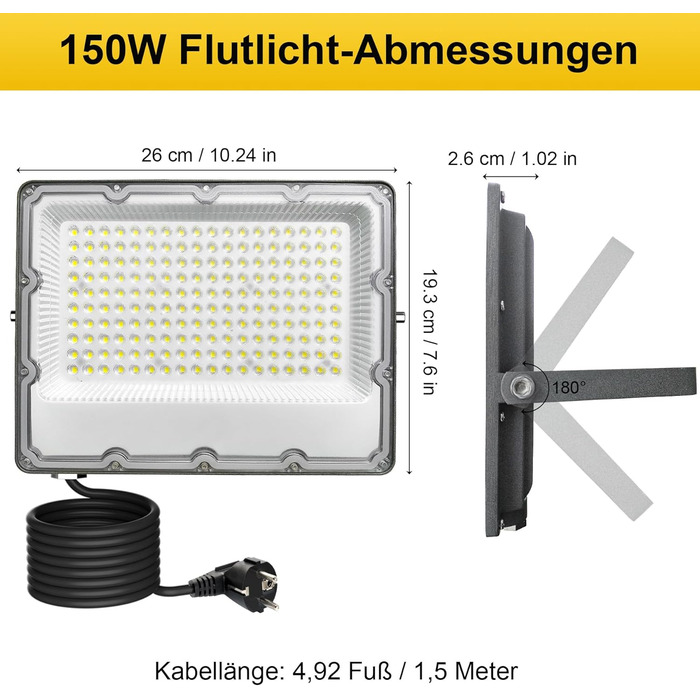 2 шт. LED прожектори для вулиці 100Вт, суперяскраві 8910Лм, холодне світло 6500K, IP66 водонепроникні, з євровилкою, для безпеки, двору, саду