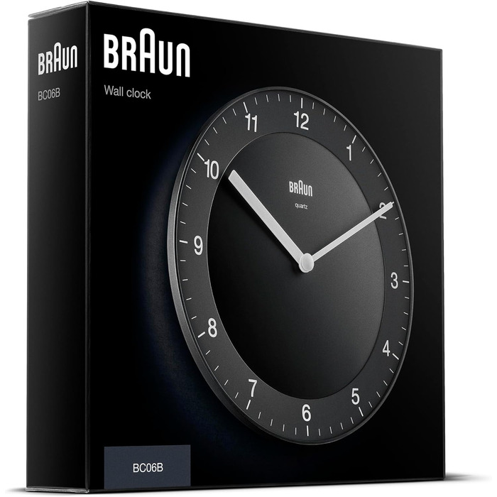 Настінний годинник Braun BC06B, аналоговий, кварцовий механізм, чорний, 20 см, класичний дизайн, тиха робота, легко читається циферблат