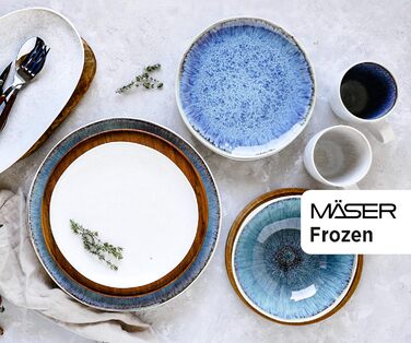 Набір із 3 сервірувальних тарілок MÄSER Frozen, керамічні тарілки різних розмірів, сучасний вінтажний стиль, крапчаста глазур, біле кам'янефарфор, маленький розмір