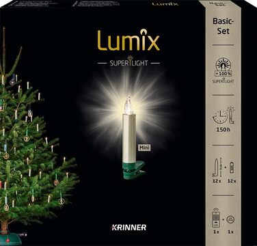 Бездротові LED ялинкові свічки Lumix Superlight Mini, 12 шт, металік, з ІЧ-пультом, кашемір