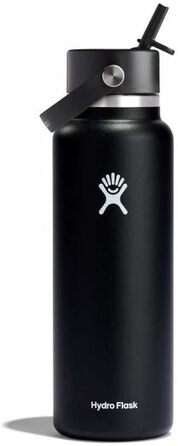 Гідрофляга HYDRO FLASK 1180 мл чорна – ізольована спортивна пляшка з нержавіючої сталі з кришкою Flex Cap, ремінцем і широкою шийкою, термос, герметична, придатна для миття в посудомийці