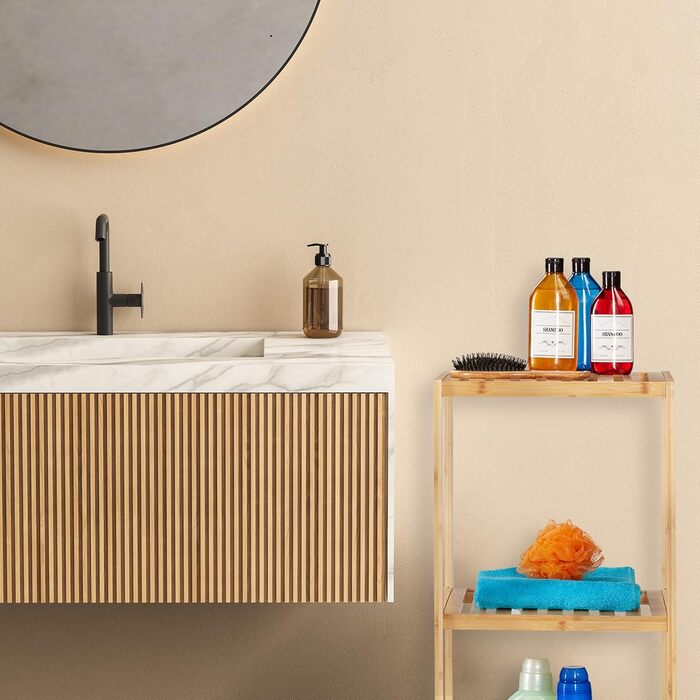 Бамбукова полиця Relaxdays для ванної та кухні, 3 яруси, 162×38×39,5 см, натуральний колір, підлогова стійка