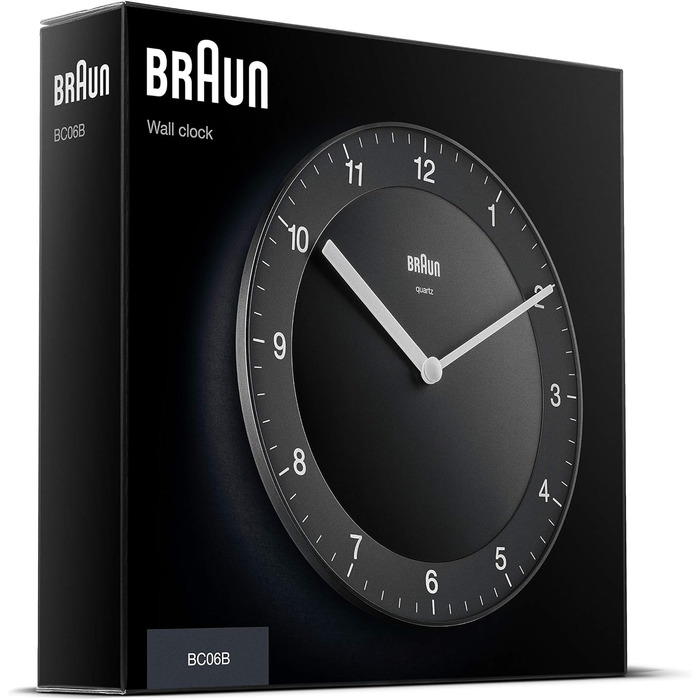 Настінний годинник Braun BC06B, аналоговий, кварцовий механізм, чорний, 20 см, класичний дизайн, тиха робота, легко читається циферблат