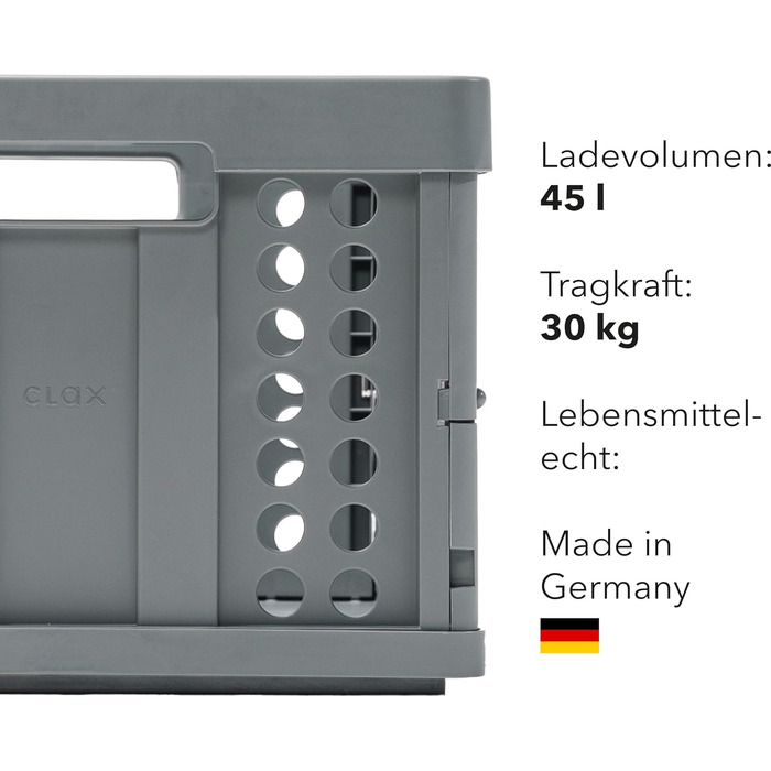 Складна пластикова коробка Clax Klappbox 45 л, сіра