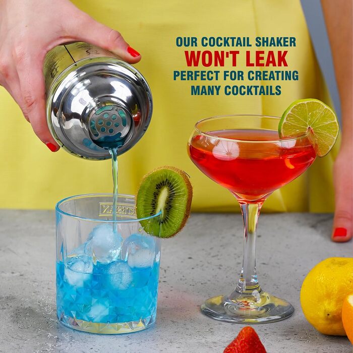 EVERYDAY COCKTAIL професійний скляний шейкер для коктейлів 400 мл, мартіні, з рецептами, прозорий барний шейкер з мірною шкалою та вбудованим ситом