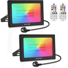 MEIKEE LED прожектор 60W RGB з пультом, 30 режимів, 10 кольорів, таймер, IP66, 6 рівнів яскравості, водонепроникний, для декору, вечірок, Нового року, Хелловіну, 2 шт.