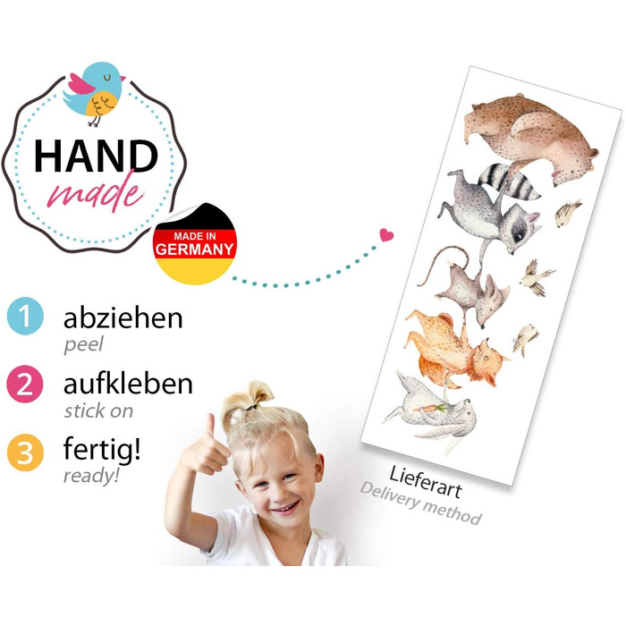 Вінілові наклейки на стіну з лісовими тваринами Hand in Hand XL 131x82 см для дитячої та дитячої кімнати