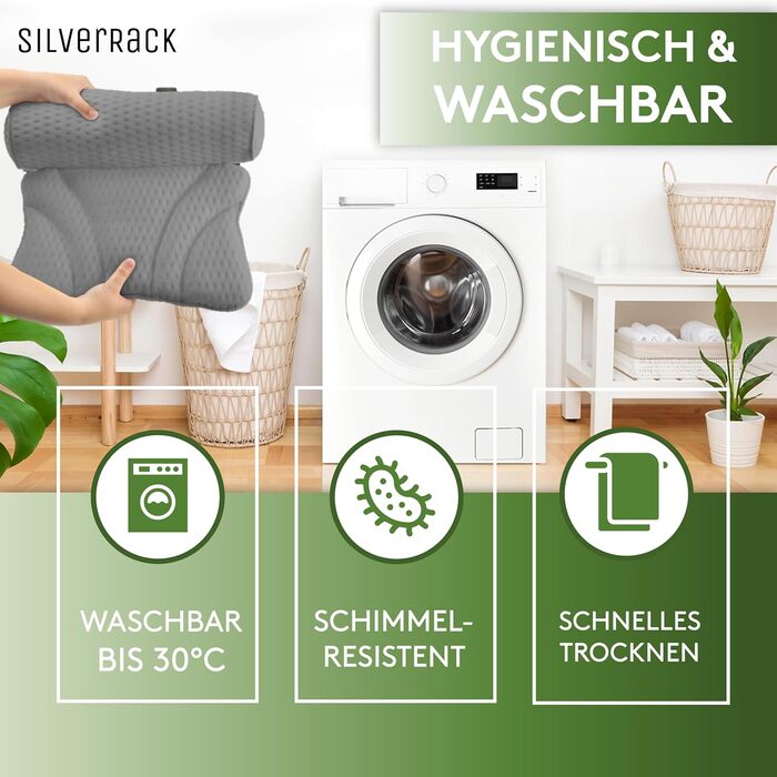 Подушка для ванни SilverRack середньої м'якості, біла 4D, з присосками, ергономічна, для шиї, аксесуар для ванни (сірий, тонка)