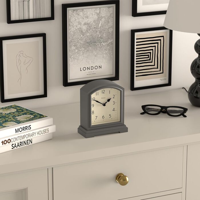 Годинник JONES CLOCKS® Tavern у класичному стилі для каміна, спальні, вітальні та офісу, настільний, поличний, компактний, зелений/темно-сірий