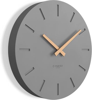 Настінний годинник Cander Berlin MNU 2530 G, 30 см, безшумний, аналоговий, для вітальні, сучасний вінтаж, сірий антрацит, дерев'яні стрілки, MDF