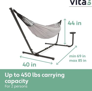 Гамак VITA5 з каркасом для двох, для саду та балкона, подвійний, з підставкою для напоїв, портативний, до 200 кг, сірий