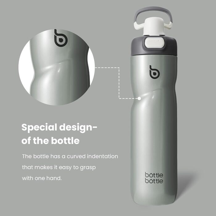 Термос пляшка BOTTLE BOTTLE 680 мл із ручкою та кришкою, спортивна велосипедна фляга, герметична, для подорожей і спорту, зелена (сіра)