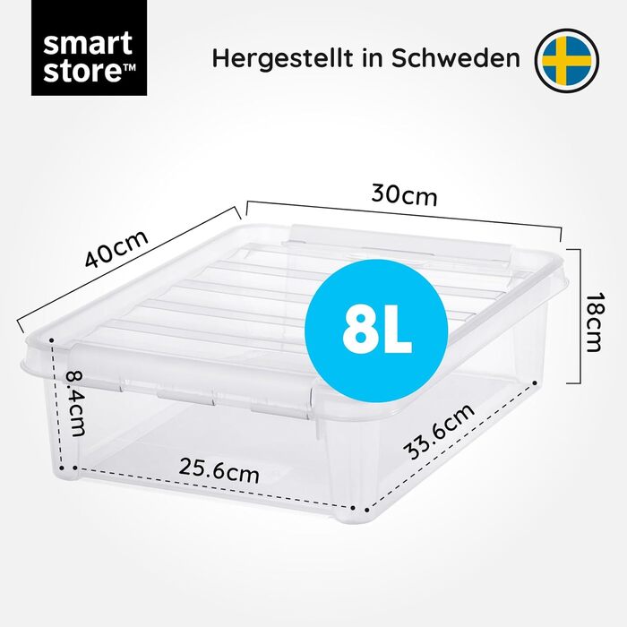 Набір з 10 пластикових контейнерів SmartStore Classic 7,5 л з кришкою, харчовий пластик, прозорі, міцні, для зберігання, 40x30x11 см, штабельовані, гарантія 10 років