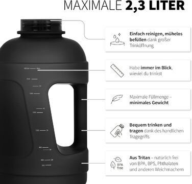 Фітнес-пляшка для води 720°DGREE uberBottle Jug 2300 мл з ручкою, BPA Free, герметична – велика спортивна пляшка для тренувань, спортзалу, фітнесу
