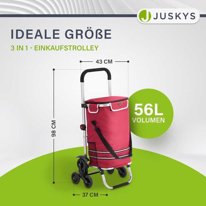 Сумка-візок Juskys 3в1 для сходів, 56 л, складана, червона – універсальний шопер, візок-сходовий, сумка-тележка для покупок
