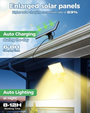 LOTMOS сонячні LED ліхтарі для вулиці з датчиком руху, 342 LED, IP65, 3 режими, тепле біле світло, з пультом, для саду та гаража, 4 шт.