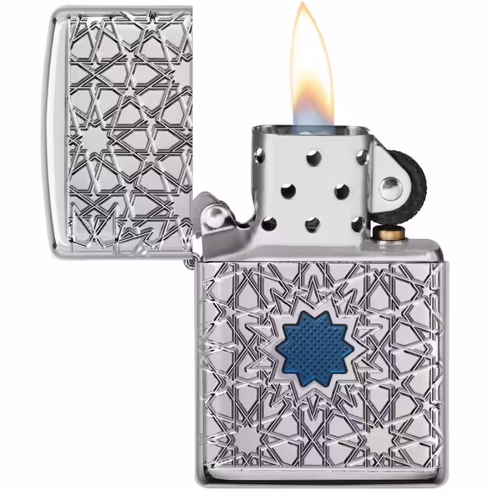 Запальничка Zippo з арабським зірковим орнаментом, хром глянцевий, модель 49076, універсальний розмір