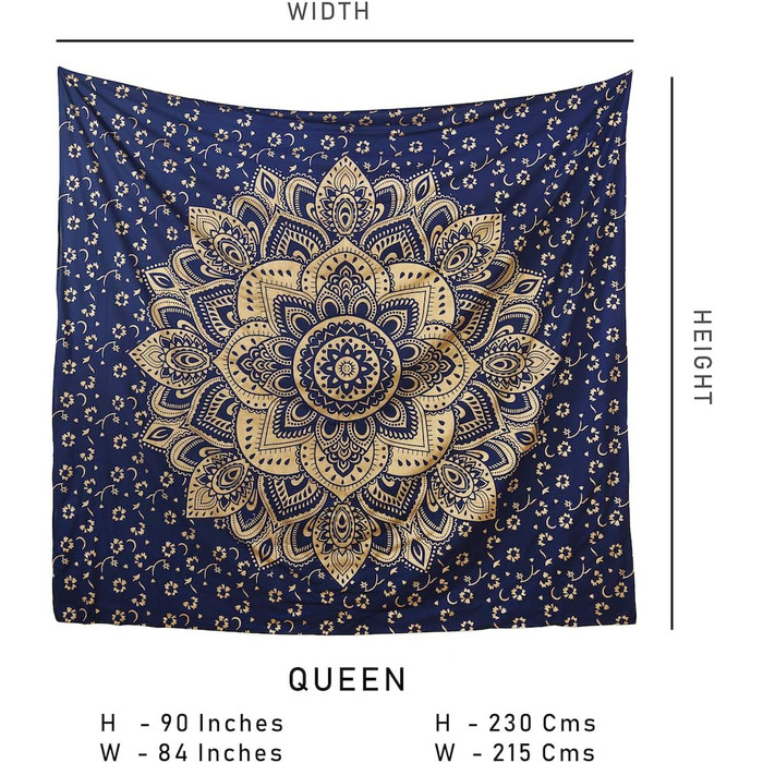 Богемний гобелен Mandala Ombre синьо-золотий, настінний килим 85x89 дюймів, багатобарвний, для декору кімнати, гіпі стиль