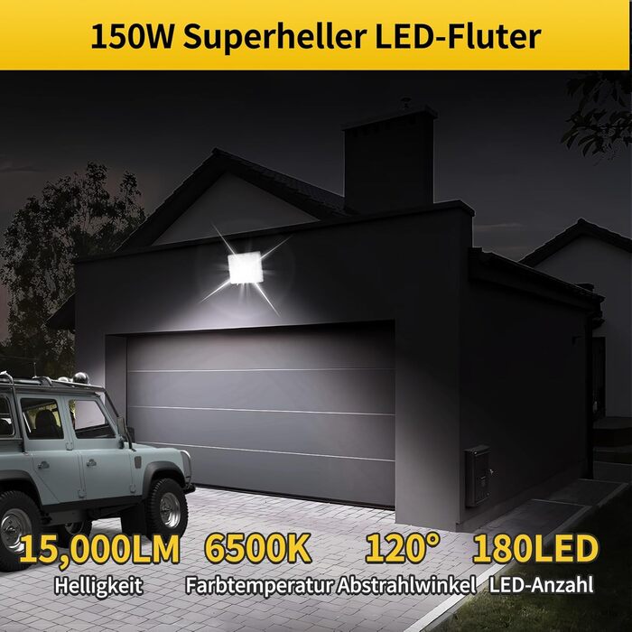 2 шт. LED прожектори для вулиці 100Вт, суперяскраві 8910Лм, холодне світло 6500K, IP66 водонепроникні, з євровилкою, для безпеки, двору, саду
