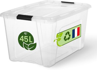 Пластикова коробка для зберігання Iris Ohyama TB-45 з кришкою, 45 л, прозора, набір 6 шт., із ручками та засувками, для одягу, дому, гаража, офісу, міцна, стійка до навантажень, штабельована