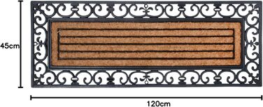 Гумовий килимок Esschert Design з кокосовою вставкою, чорний, прямокутний, широкий, 120×45 см, придверний килим для вулиці та дому