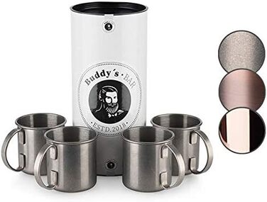 Набір для коктейлів Moscow Mule: 2 келихи по 500 мл, барна ложка 27 см, мірний стакан 5cl, чорна преса для лайма, харчова нержавіюча сталь, подарункова коробка, антикварний стиль, 4 предмети