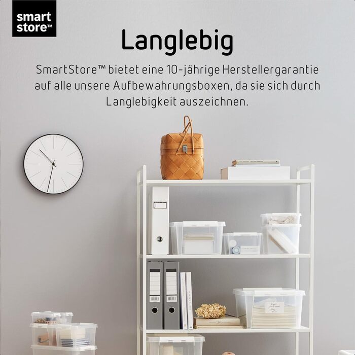 SmartStore - Набір із 4 контейнерів Classic 8 л з кришкою (34x25x16 см) | Складна харчова пластикова коробка з кришкою та посиленими кутами, гарантія 10 років