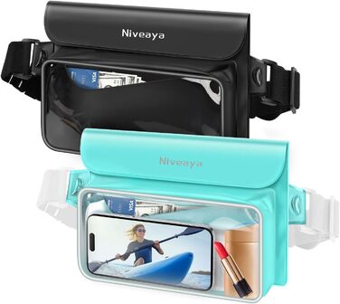 Водонепроникна поясна сумка Niveaya IP68 для плавання і пляжу, 2 шт., герметична сумка для телефону, для iPhone 16/15/14/13/12, для каякінгу, човна, активного відпочинку