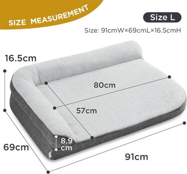 Ортопедичне ліжко для великих собак Lesure 107x77x17 см, з яйцеподібною піною, водонепроникною підкладкою, знімний чохол, сірий