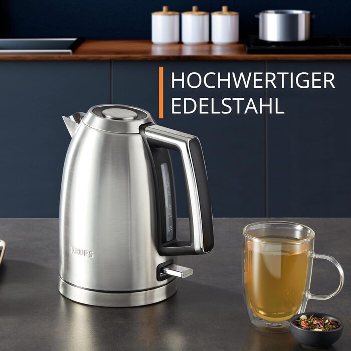 Електрочайник Krups Smart'n Light, 1,7 л, 2200 Вт, 5 температур, нержавіюча сталь, подвійні стінки, чорний