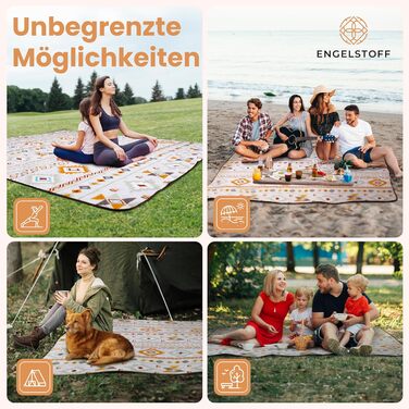 Пікнікова ковдра Engelstoff водонепроникна Boho 200x200 см — пляжна термоковдра XXL для відпочинку, парку, подорожей, кемпінгу, ізоляційна, з e-book