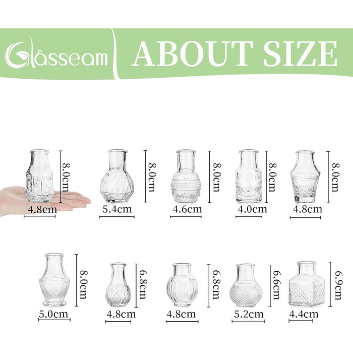 Glasseam набір маленьких скляних ваз 20 шт для декору столу, міні вази вінтажні для весілля, вечірки, дня народження, дому, вітальні
