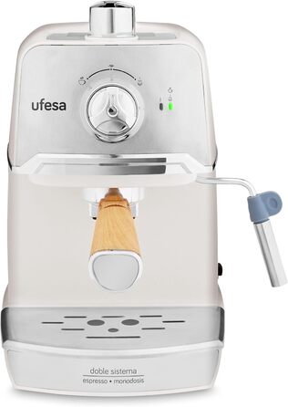 Кавоварка Ufesa C7238 Cream з мілкфротером, 20 Бар, компактна, класичний дизайн, біла, для еспресо та капучино