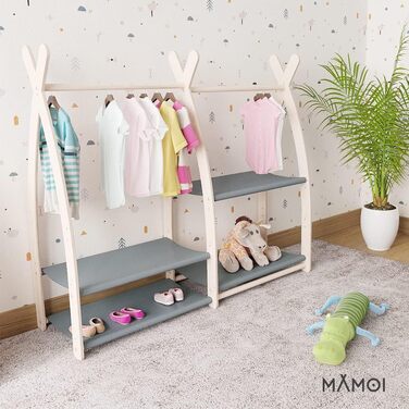Дитяча вішалка для одягу MAMOI, екологічна, для кімнати малюка, 106x95x32 см або 53x95x32 см, дерев'яна, виробництво ЄС