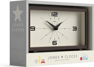 Настільний годинник JONES CLOCKS Odeon, сучасний прямокутний дизайн у ретро-стилі, для полиці, столу, каміна або тумбочки, коричневий