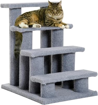 Драбинка для котів і собак PawHut, 4 сходинки, сіра, 63,5x43x60 см