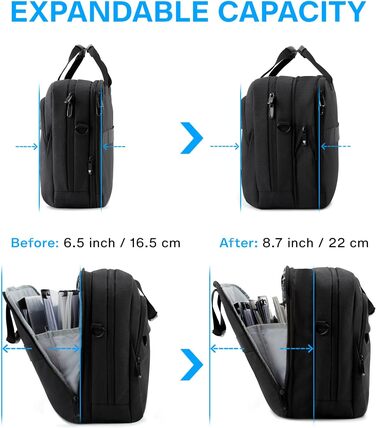 Розширювана сумка для ноутбука 17,3'' BAGSMART, чоловіча і жіноча ділова сумка через плече, офісна, з відсіком для ноутбука, з замком, чорна